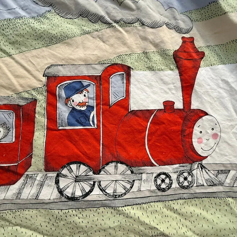 IKEA UTELEK Twin Duvet Cover Train Woodland Animals Vintage Kids Bedding